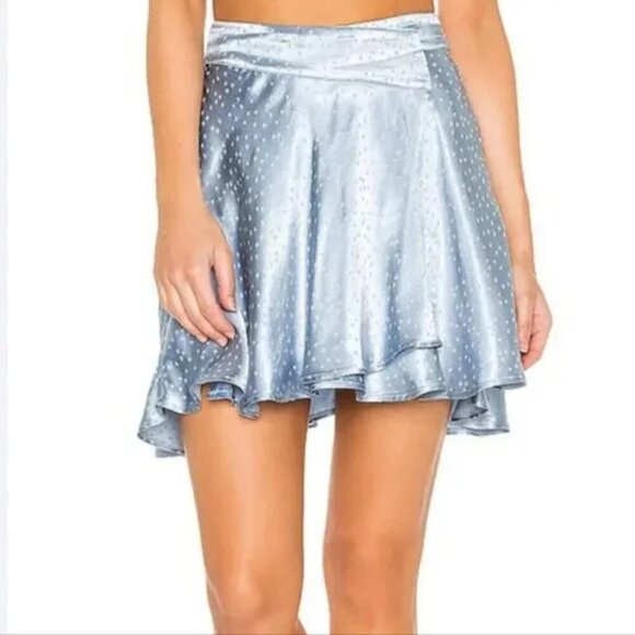 Free People Starstruck Asymmetrical Mini Skirt In Big Sur Blue Metallic Size 2 - Picture 1 of 7